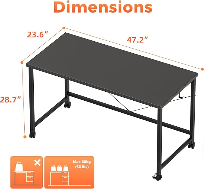 Rolling Computer Desk with Wheels, Gaming Desk - Image 2