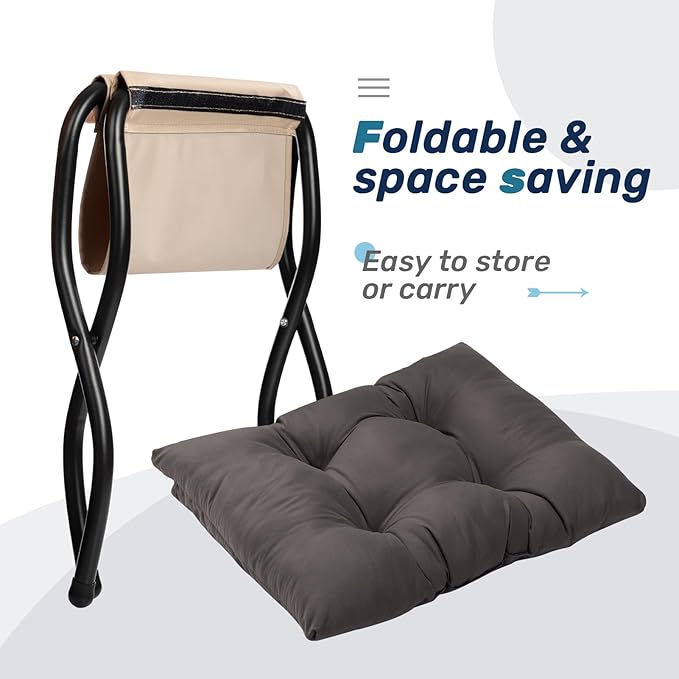 HollyHOME 15" Folding Footrest Stool, Upholstered Small Foldable Ottoman - Image 7