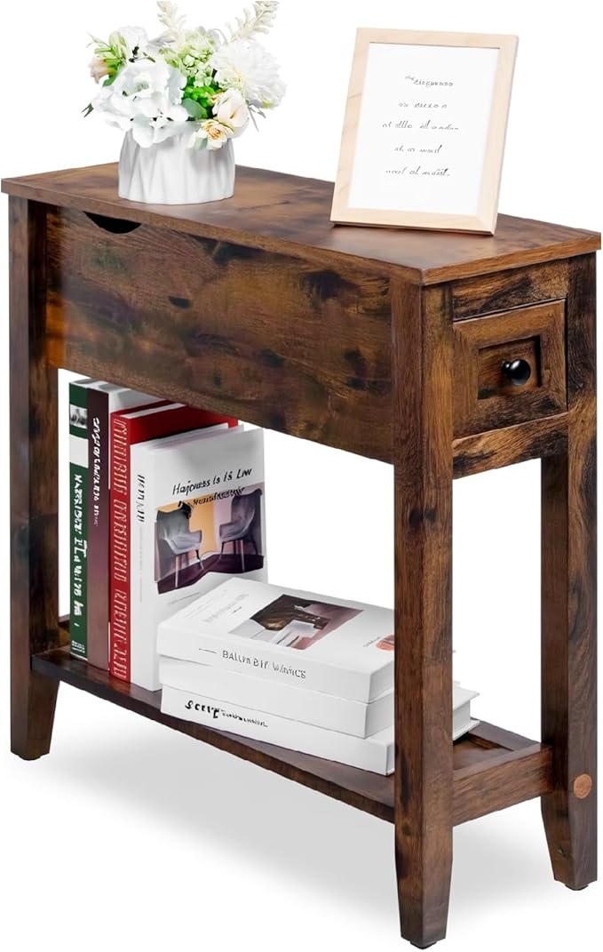 Chairside Table with Charger, Cherry End Table with Movable Top and Charging - Image 5