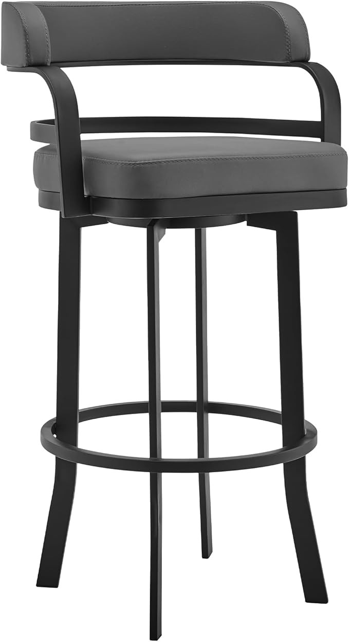 Armen Living Prinz Modern 26" Seat Height Gray Faux Leather and Black Steel by ArmenLiving
