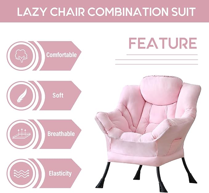 LITA Lazy Chair with Ottoman, Modern Accent Leisure Upholstered Sofa, - Image 5