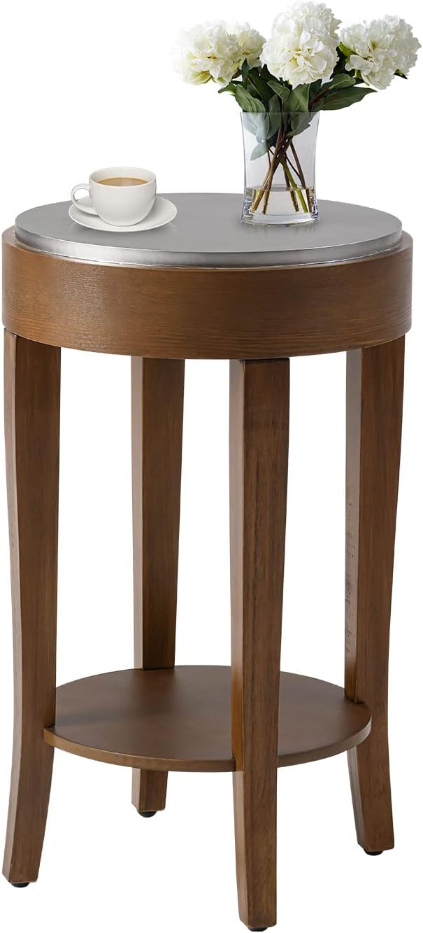 COSIEST Round End Table, 2-Tier Classic Brown Side Table, Farmhouse Wood Accent - Image 3