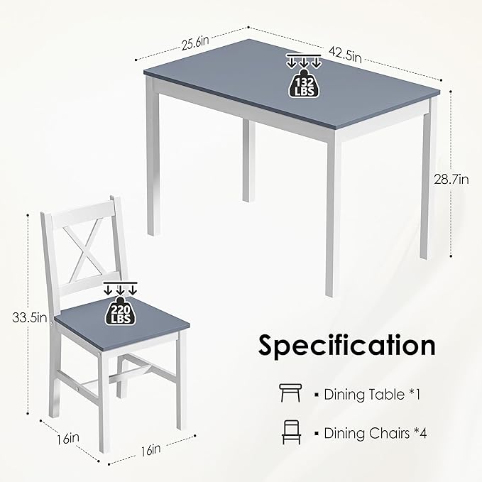 SogesPower Dining Table Set for 4, Wood Rectangular Kitchen Dining Table Set - Image 3