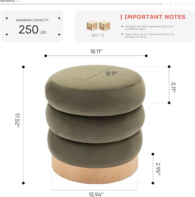 COLAMY Velvet Ottoman Footstool, Tufted Modern Foot Rest Stool - Image 2