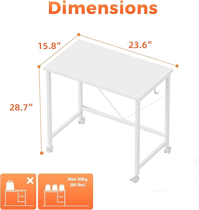 Rolling Computer Desk with Wheels, Gaming Desk - Image 2
