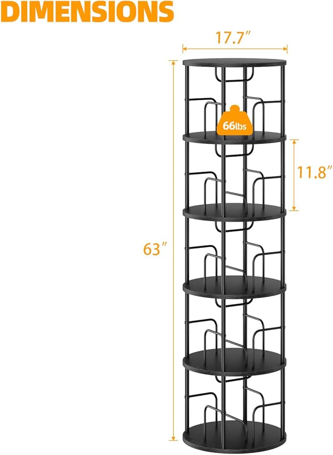 5 Tier Rotating Bookshelf, 360 Display Spinning Corner Bookshelf, Space-Saving - Image 3