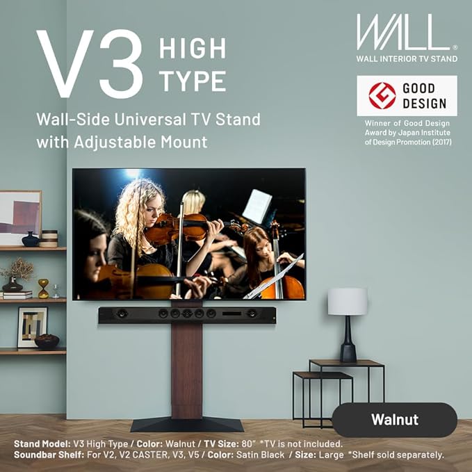 WALL V3 High Type TV Stand w/Multi-Device Holder and Soundbar Shelf L Black Set - Image 2