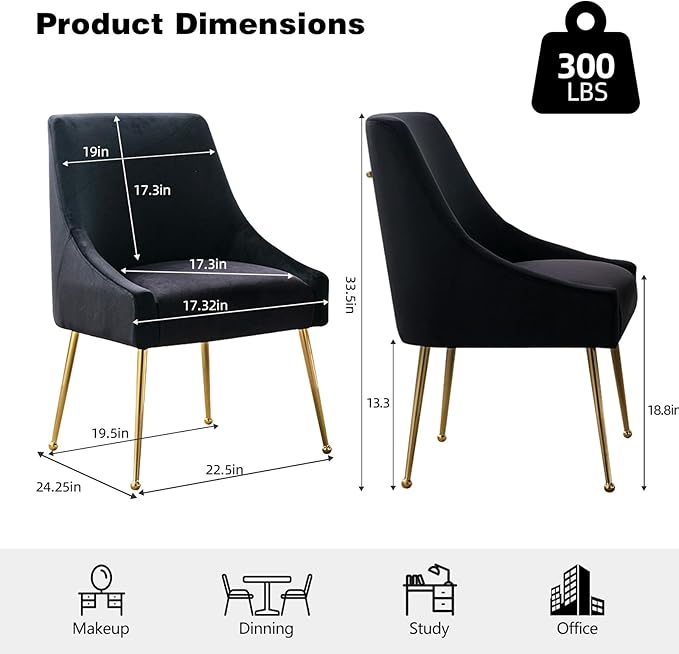 Velvet Dining Chairs Set of 2, Furniture Collection Modern Contemporary - Image 2