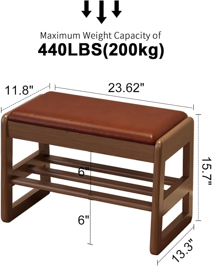 Small Shoe Bench with Leather Cushion, 2 Tiers Shoe Rack Bench with Flip-Top - Image 3