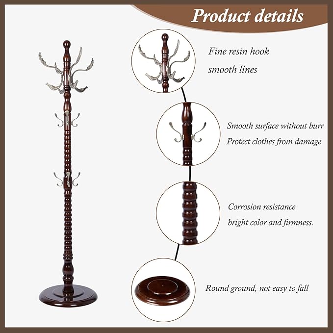 Wooden Coat Rack Freestanding, Vintage Coat Racks - Image 4