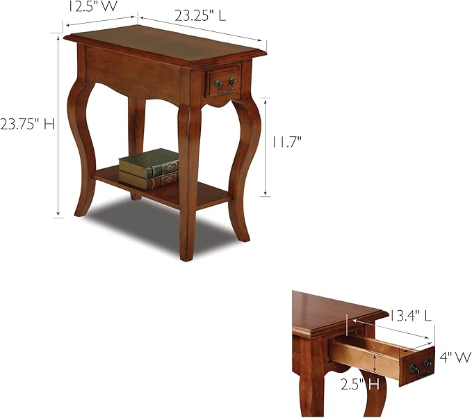Leick Home Side Table, One Drawer, French Cabriole Leg, Solid Poplar, 12.5 in W - Image 2