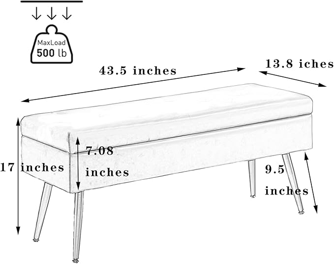 CUYOCA Storage Ottoman Bench, 43.5" Upholstered Entryway Bench, Long Ottoman - Image 2