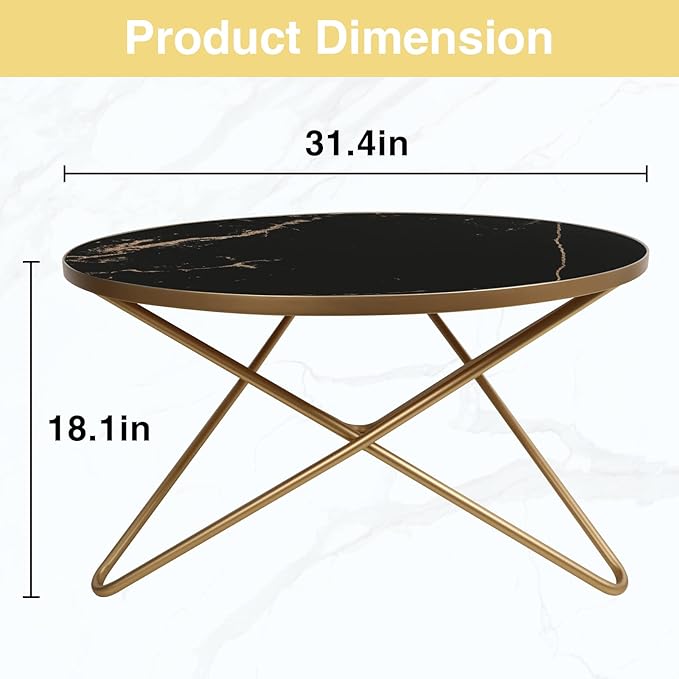 HLR Round Coffee Table with Black Faux Marble Top - Image 2