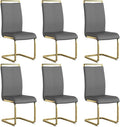 Modern Dining Chairs Set of 6, High Back Grey Kitchen Chairs, Faux Leather Side by Gopop