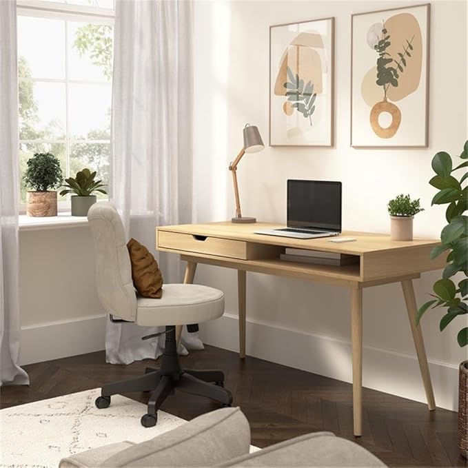 Bush Furniture Nora 54W Writing Desk in Natural Oak | Computer Table - Image 2