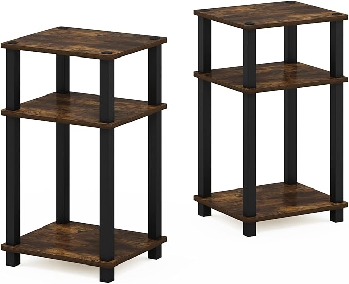 Furinno Just 3-Tier Turn-N-Tube End Table, Amber Pine/Black - Image 6