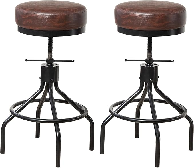Industrial Barstools Set of 2 Adjustable Swivel Round Bar Stools Modern PU by Unknown