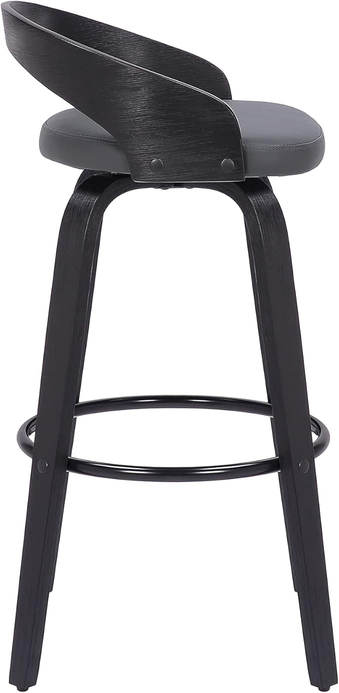 Armen Living Sonia 30" Bar Height Swivel Gray Faux Leather and Black Wood Bar - Image 8