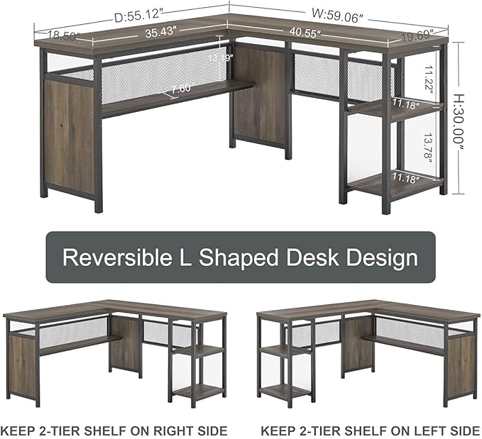 FATORRI L Shaped Desk, Industrial Reversible Home Office Computer Desk - Image 3