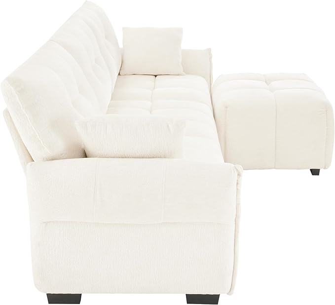 Modern Chenille Fabric 3-Seat Sofa w/Ottoman+2 Pillows, Premium Upholstery - Image 6