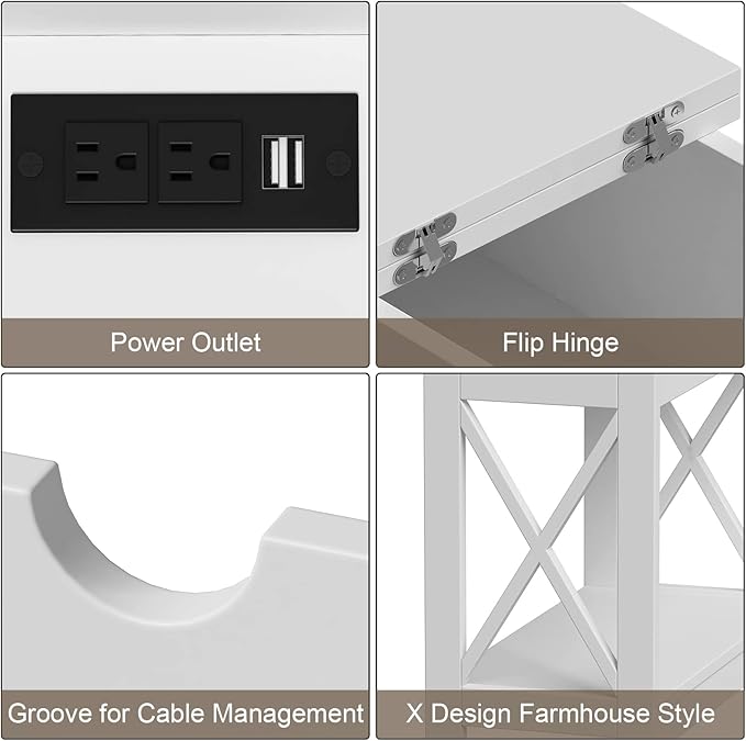 ChooChoo End Table with Charging Station, Narrow Flip Top Side Table with USB - Image 8