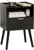 AWASEN Black Fluted Nightstand, Modern Bedside Table by AWASEN