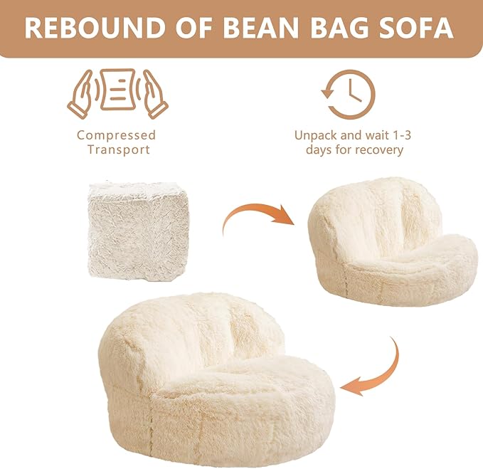 BYBYME Giant Bean Bag Chair, Faux Fur Bean Bag Couch - Image 7