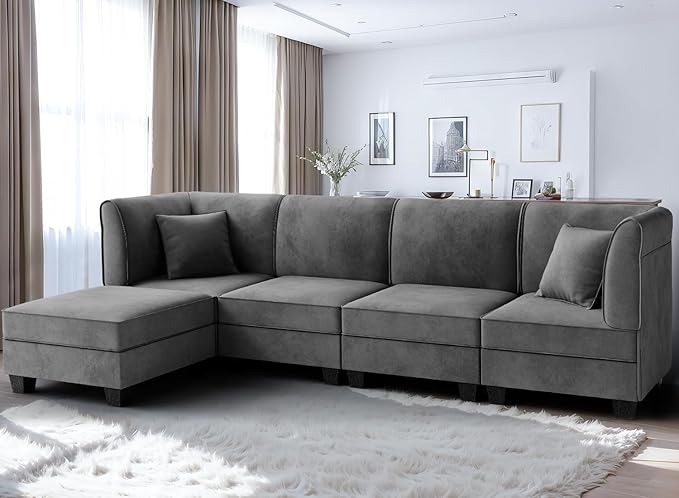 Shintenchi 5 Pieces Sectional Couch Modular Sofa, U Shaped Reversible Chaise by Shintenchi