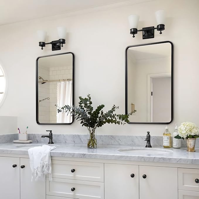 ANDY STAR Matte Black Mirror for Bathroom, 20x28 Inch Rounded Rectangle Mirror - Image 3