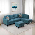 Green L-Shaped 3-Piece Flannel Sofa by Unknown