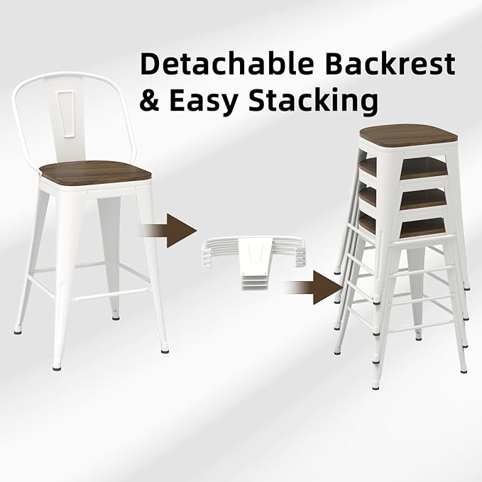 30” Swivel Bar Stools Set of 4, Counter Height Bar Stools Wooden Seat, Metal - Image 6