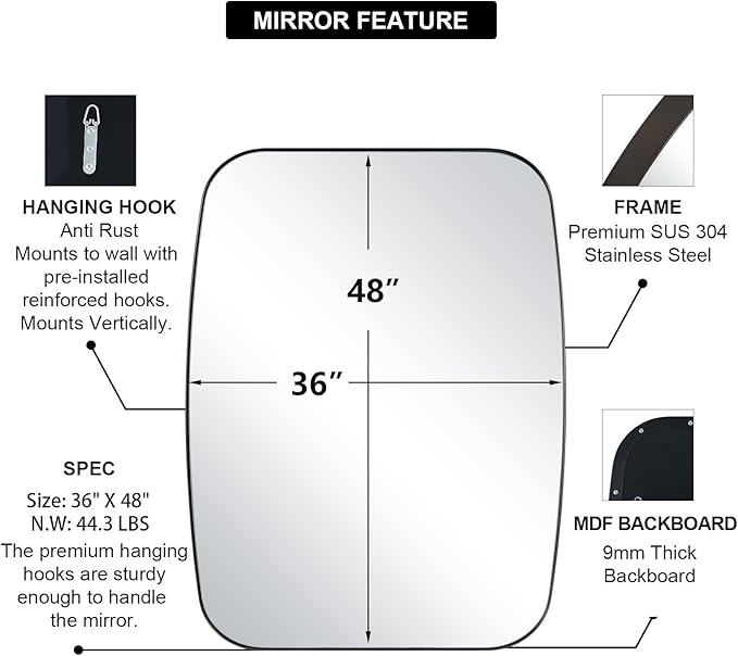 ANDY STAR Bronze Oblong Mirror, 36x48 Inch Brushed Bronze Oval Mirror - Image 5
