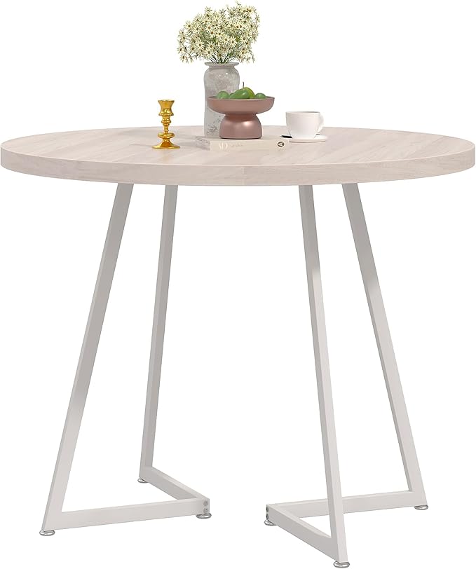 VECELO 35" Round Dining Table for 4, Wood-Grain Tabletop & Heavy-Duty Steel by VECELO