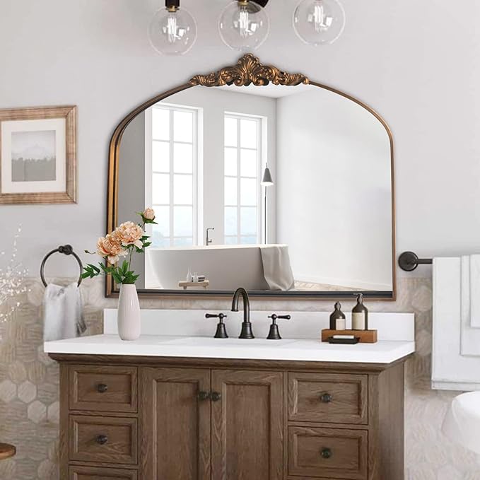 WAMIRRO Arched Mirror, Antique Brass Mirrors - Image 3