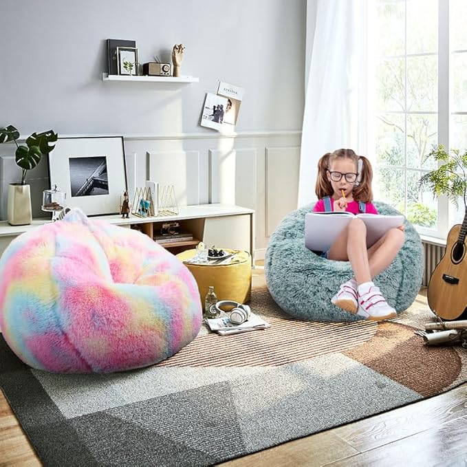 Fluffy Bean Bag Chair for Kids, 2.5FT Round Memory Foam Filled Bean Bag for - Image 2