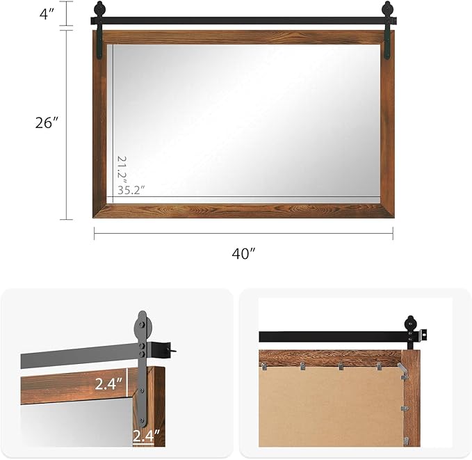 YOSHOOT Farmhouse Barn Door Wall Mirror, Living Room or Entryway, Horizontal - Image 3