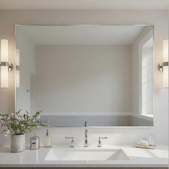 30x40 Inch Nickel Bathroom Mirror - Image 4