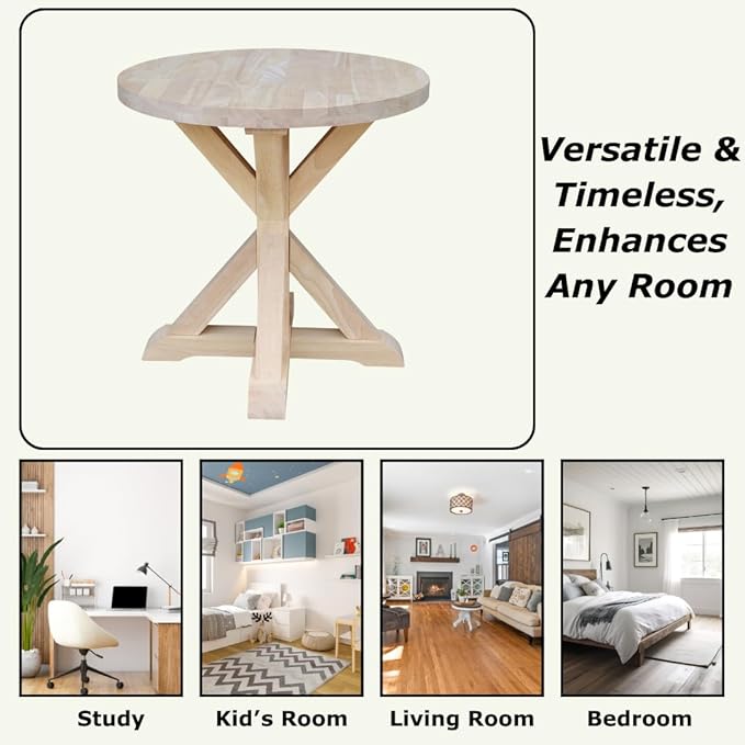 IC International Concepts, Sierra Round End Table, Solid Wood, Real Parawood - Image 5