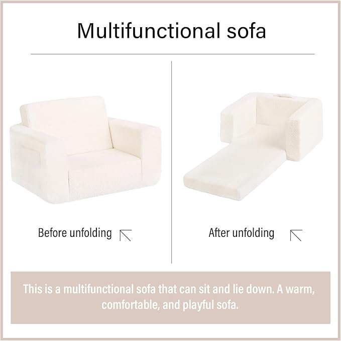 Welnow Toddler Chair, 2-in-1 Soft Sherpa Kids Sofa, Convertible Toddler Couch - Image 9