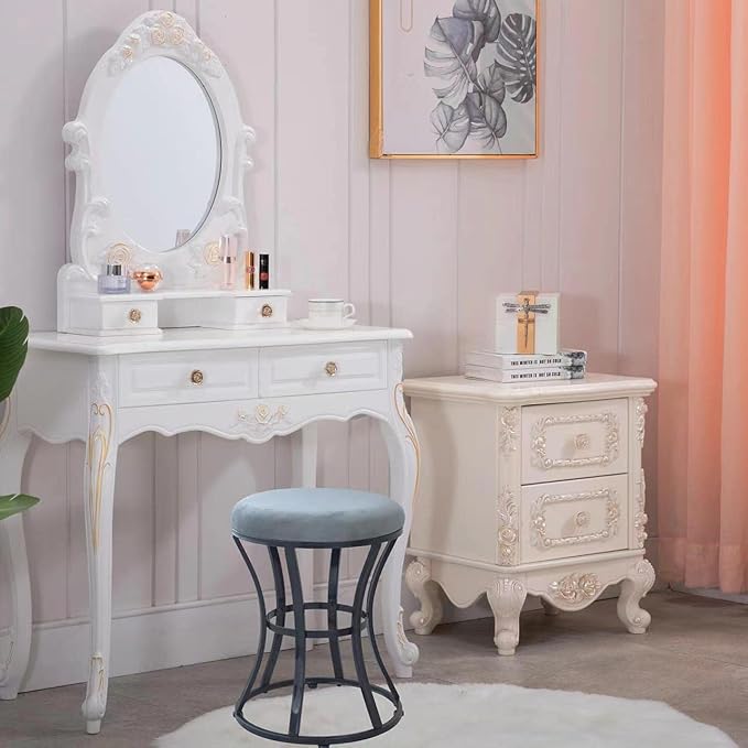 Vanity Stool, Round Ottoman Foot Stool, Velvet Footrest Vanity Chair - Image 8