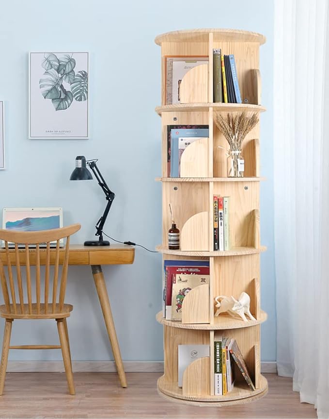 Rotating Bookshelf, 360 Display 5 Tier Floor Standing Bookcase Storage Rack - Image 2