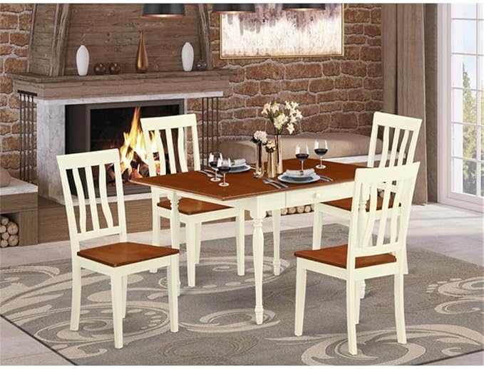 East West Furniture MZAN5-WHI-W 5 Piece Dinette Set - Image 2