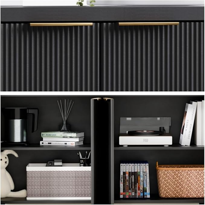 Buffet Cabinet with Storage, Fluted Multifunctional Storage Cabinet with 4 Doors - Image 6