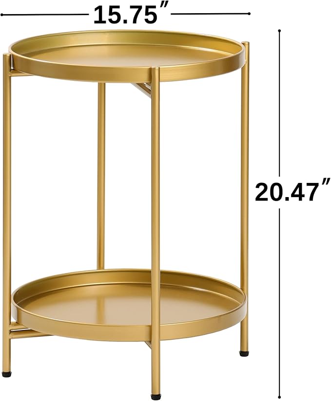 2-Tier Round End Side Table, Small Metal Side Table - Image 3