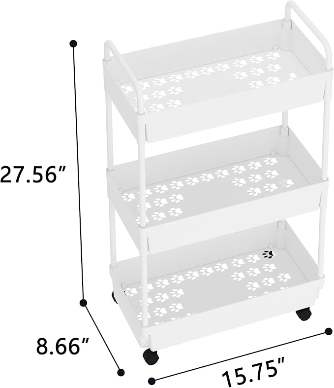 3-Tier Storage Cart，Shelf Organizer Mobile Shelving ，Utility Rolling - Image 5
