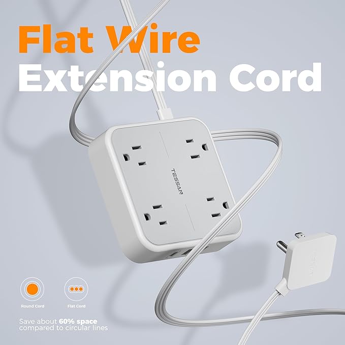 Extension Cord 10 ft, TESSAN Surge Protector Power Strip Long Cord - Image 7