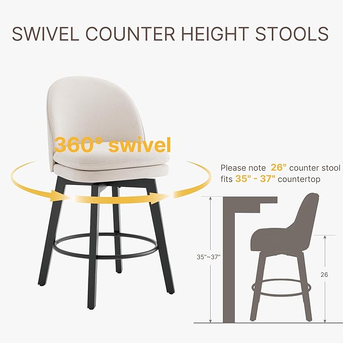 Counter Height Barstools 26 inch Upholstered Swivel Bar Stools - Image 5