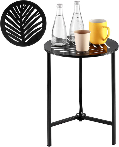 1 Packs 13" Metal Outdoor Side Tables Small Black Outside End Table by Party+Zealot