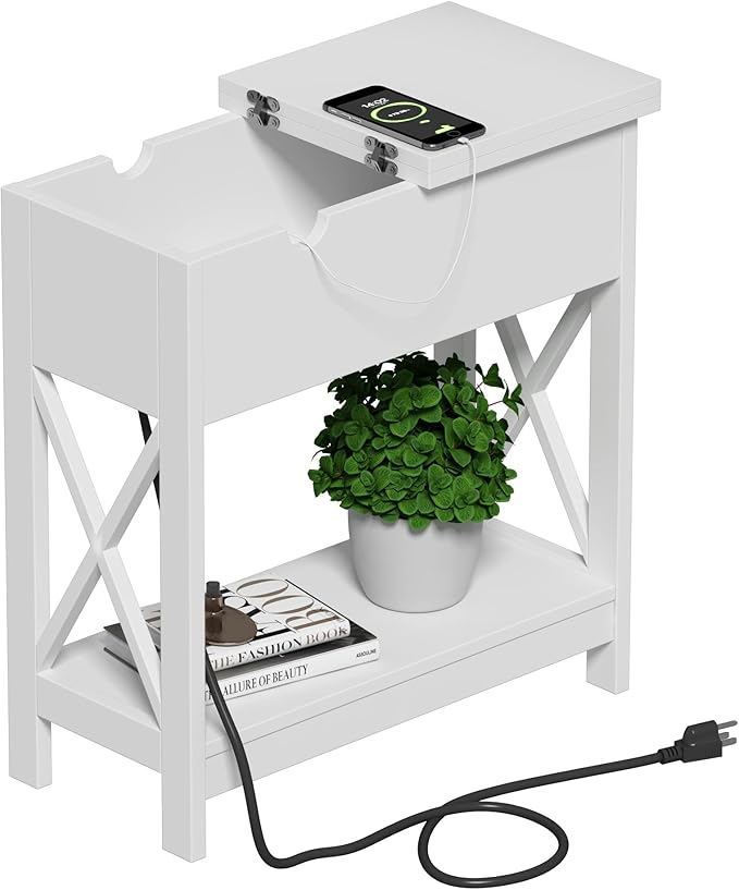 ChooChoo End Table with Charging Station, Narrow Flip Top Side Table with USB - Image 4