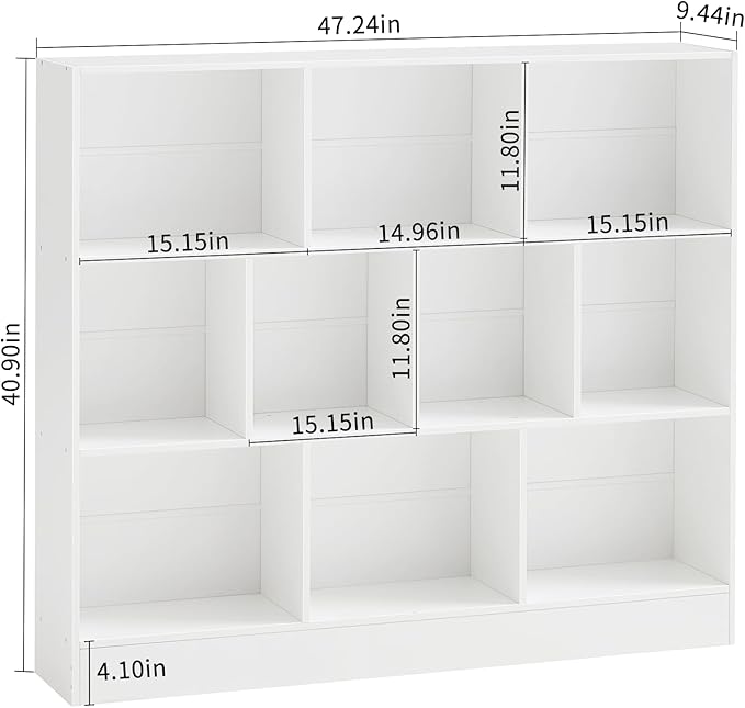 YAHARBO White 10 Cube Bookshelf, 3 Tier Modern Horizontal Bookcase, Wooden Low - Image 2